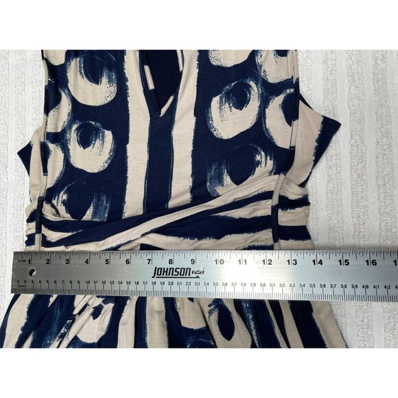 Maeve Womens Keyhole Neck Stripe A-Line Belted Dress Size Large Blue Sleeveless - Picture 7 of 10